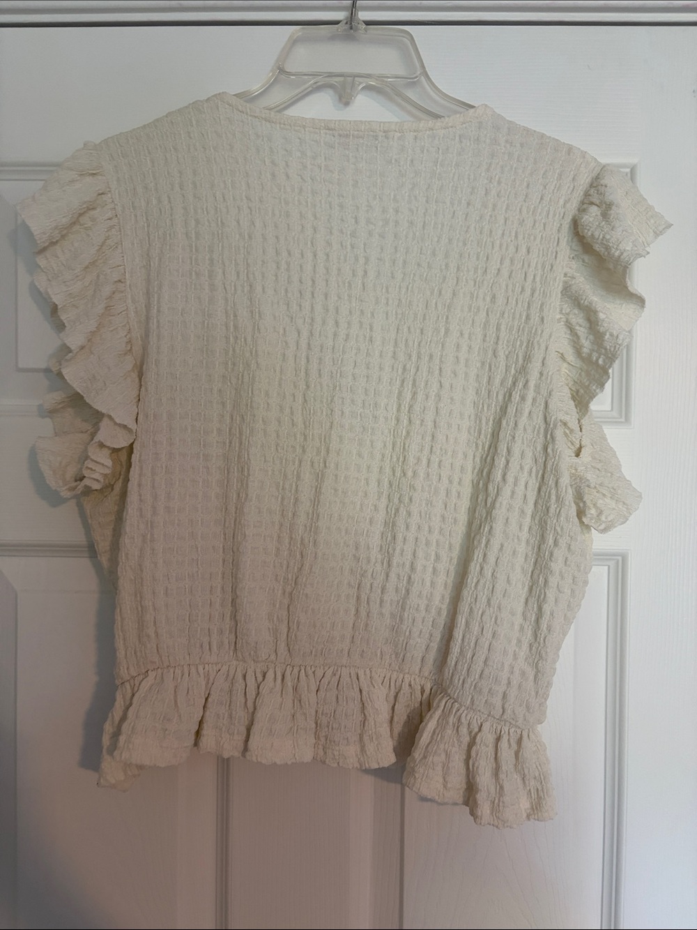 Women's Cream Ruffle Cropped Top - Picture 3 of 3
